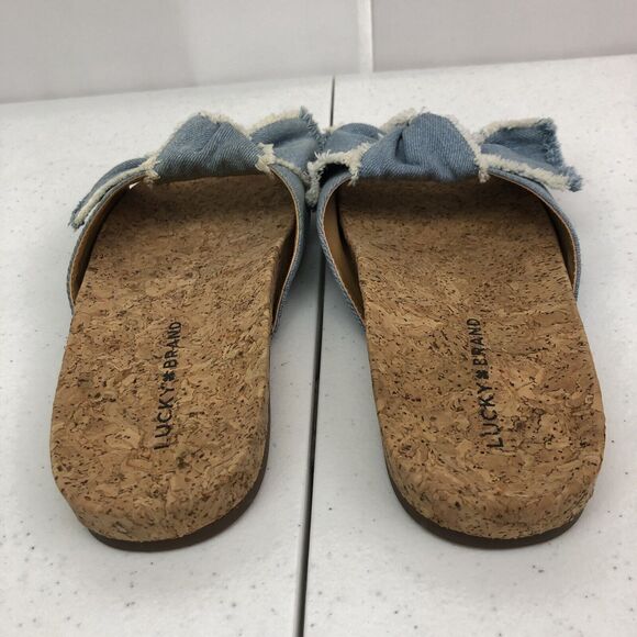Lucky Brand Sandals Women Sz 8 M Denim Bow Cork Blue EU 38.5 Flats Boho - Picture 4 of 10